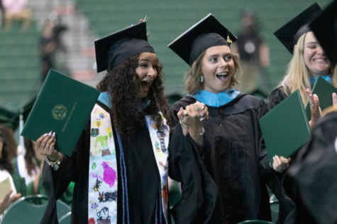 College of Community and Public Affairs graduates cheering during the CCPA Commencement Ceremony. [Via Daily Photos at binghamton.edu]